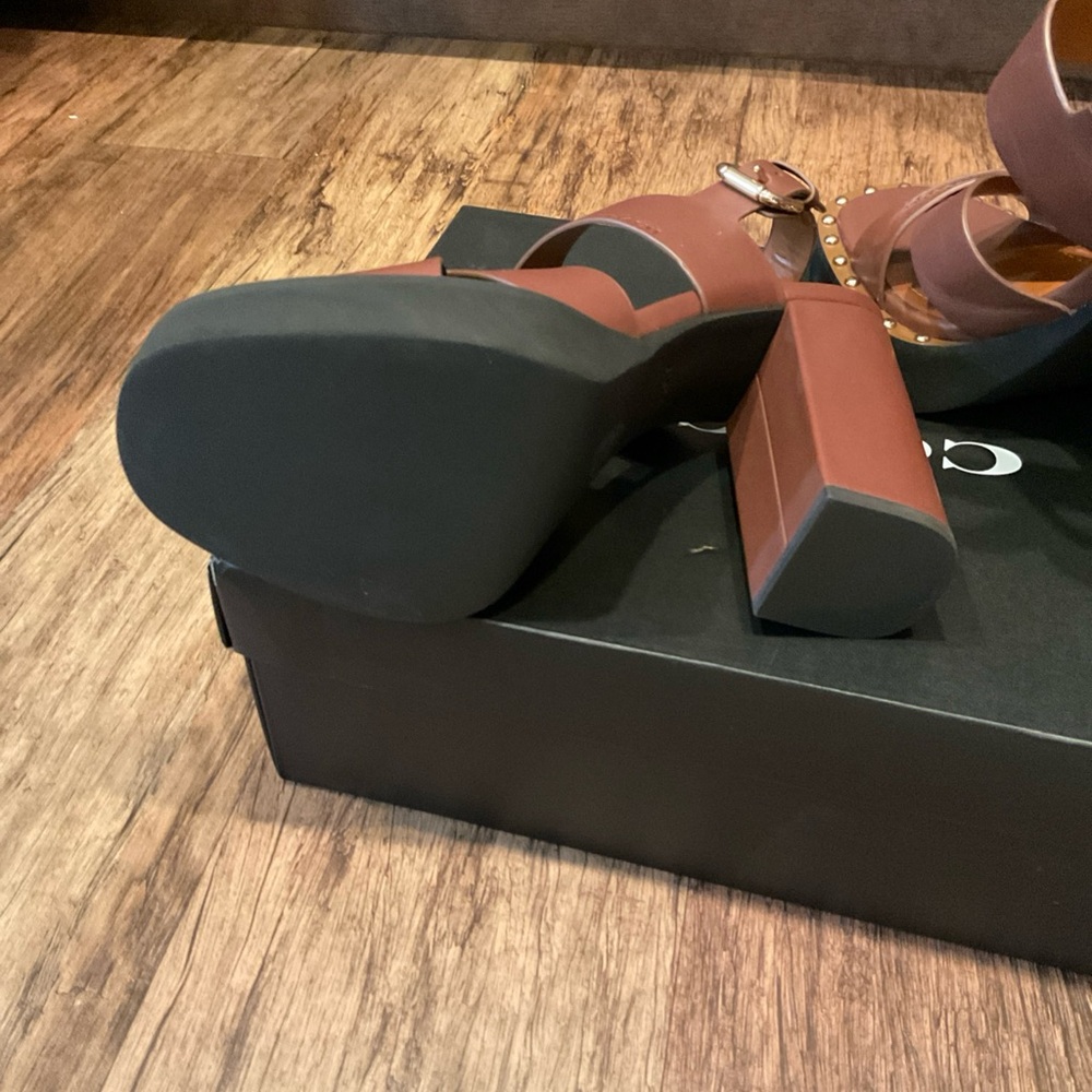Coach Brown Leather Studded Platform Sandals - Picture 5 of 6